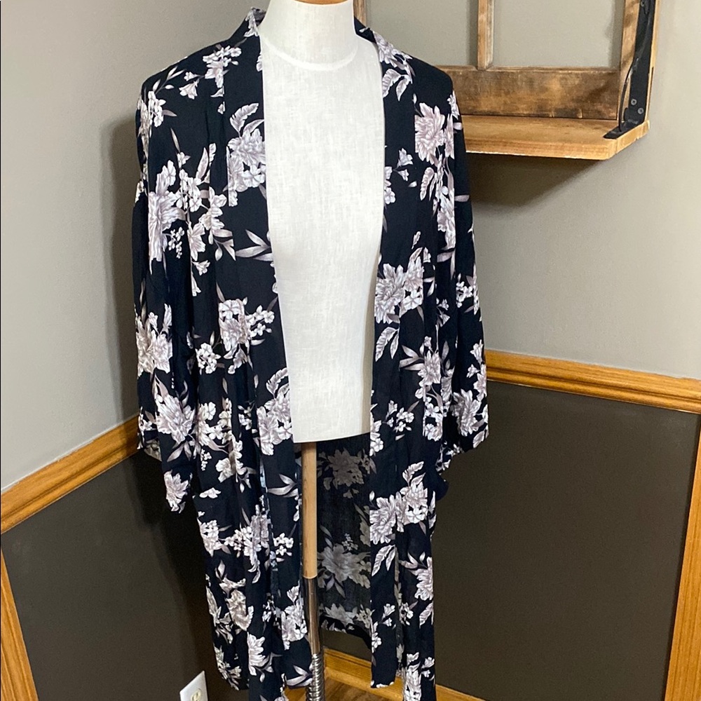 Spiritual gangster Black, brown and White floral swim coverup or robe